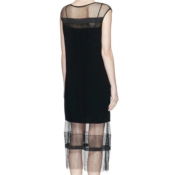 Helmut Lang black satin mesh lace trim midi dress - Picture 2 of 9